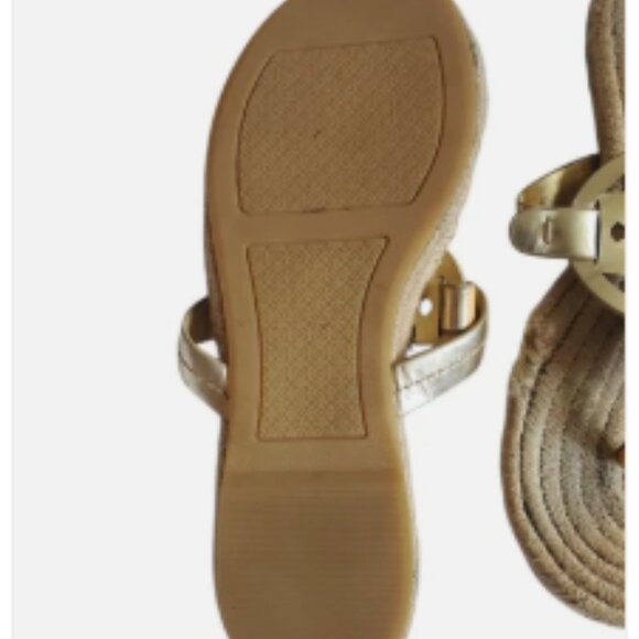 Tory Burch Gold Miller Sandals Espadrilles Straw Women 9 Thong Flip Flop - Picture 5 of 5